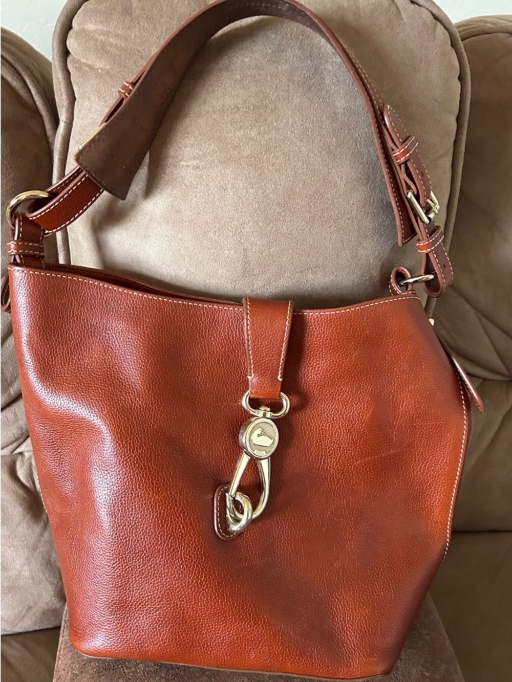 Pebbled Leather Shoulder Bag in Rich Chestnut Brown
